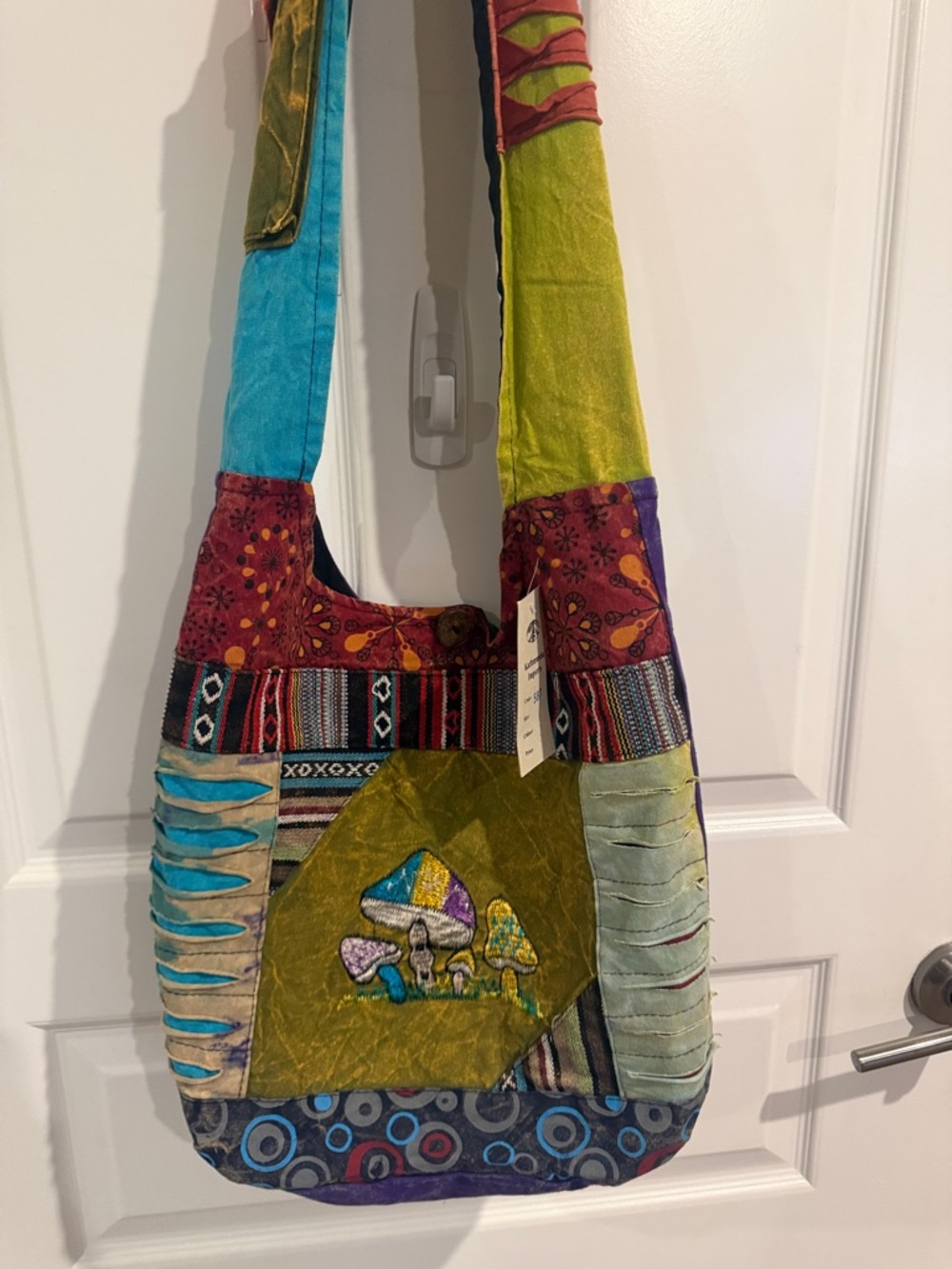 Boho Patchwork Mushroom Shoulder Bag in Green Multicolor
